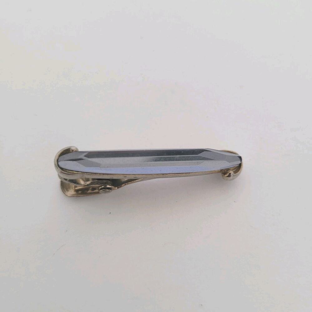 Silver Blue Tone Tie Bar Clip Tac Clasp Oval Retro Vintage Logo Unbranded‎ Small
